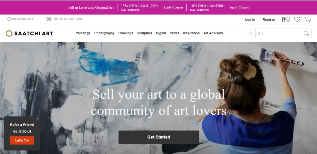 The sell page of Saatchiart website.