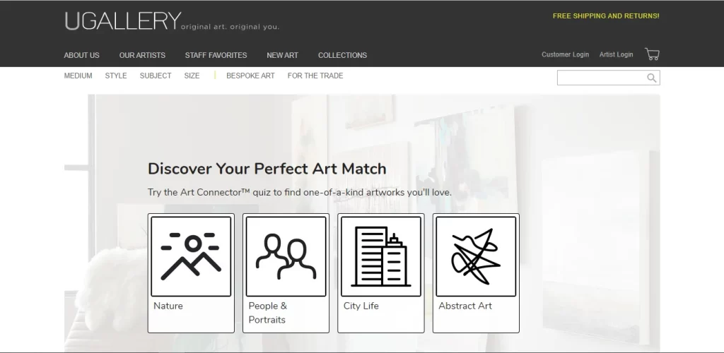 The front page of UGallery website.