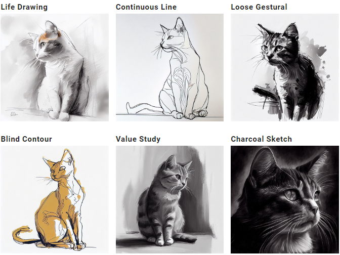Midjourney Prompts - Group of cats images generated using more specific prompts.