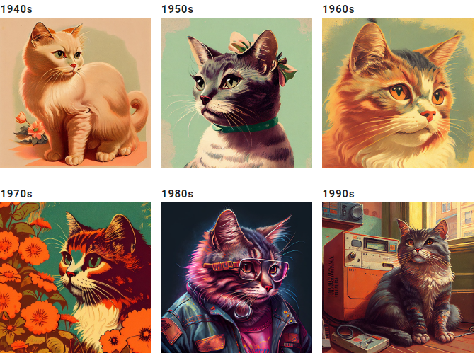 Midjourney Prompts - decades of cates