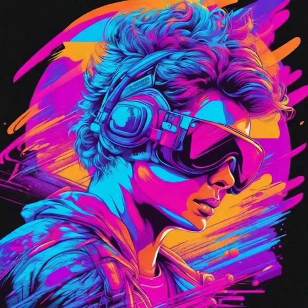 tshirt vector, shooter graphic, synthwave, vivid colors, detailed