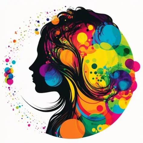 Prompt: t-shirt design, woman's face with colorful circles around it, digital art by Paul Bodmer, shutterstock contest winner, figurativism, academic art, androgynous, vivid colors